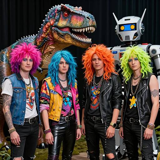 Psychedelic Band with Dinosaur and Robot