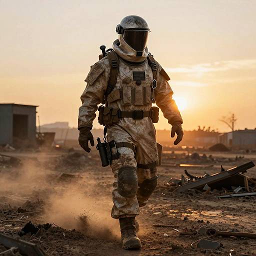 Hazmat Soldier in Contaminated Wasteland