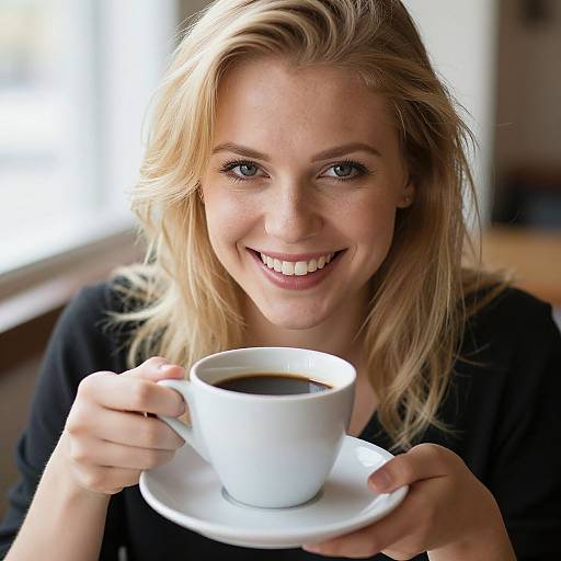Blonde Woman Enjoying Coffee Moment