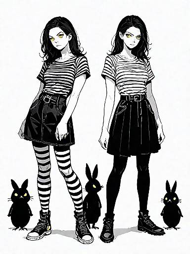 Stylish Girl with Yellow Eyes and Black Rabbits
