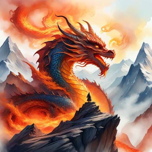 Mythical Dragon Watercolor Mountain Artwork