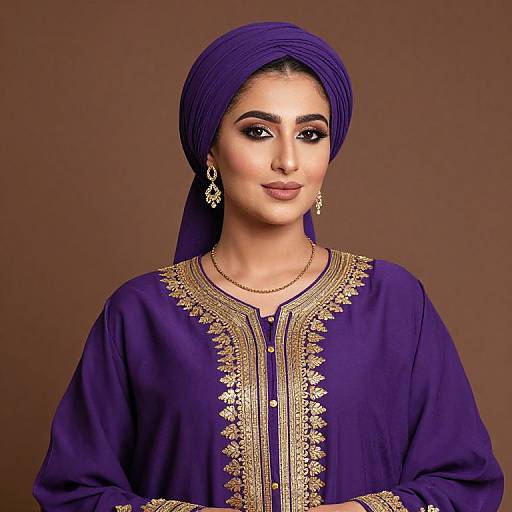 Elegant Woman in Purple and Gold