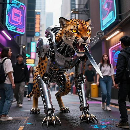 Cyborg Cheetah Alleyway Neon Showdown