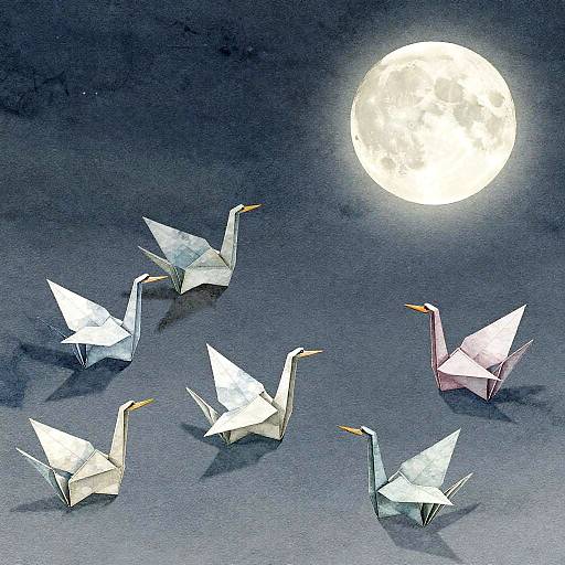 Moonlit Origami Cranes Watercolor Wallpaper
