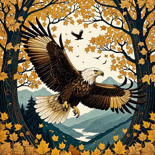 Golden Eagle Soaring Among Autumn Maples