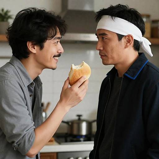 Intimate Kitchen Moment Between Two Friends