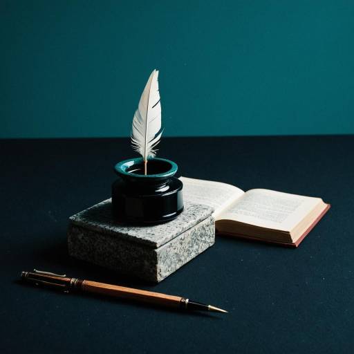 Stone Inkwell with Quill and Book