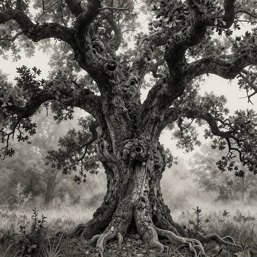 Hyperrealistic Pencil Drawing of Oak Tree