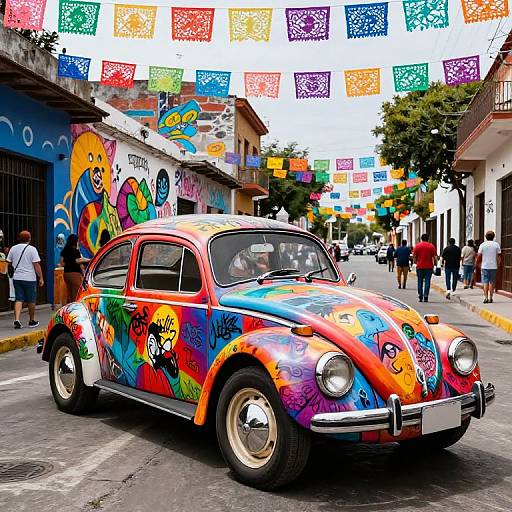 Artistic Vocho Beetle in Festive Mexico