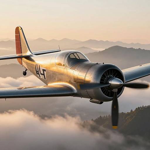 Photograph of a silver World War II-era military aircraft, with 