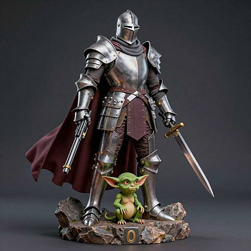 Sci-Fi Knight with Goblin on Rocky Base