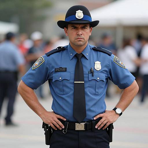 Confident Police Officer in Public Square