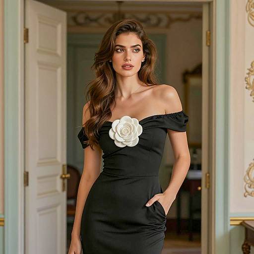 Elegant Woman in Floral Black Dress