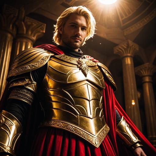 Man in Regal Golden Armor with Red Drape