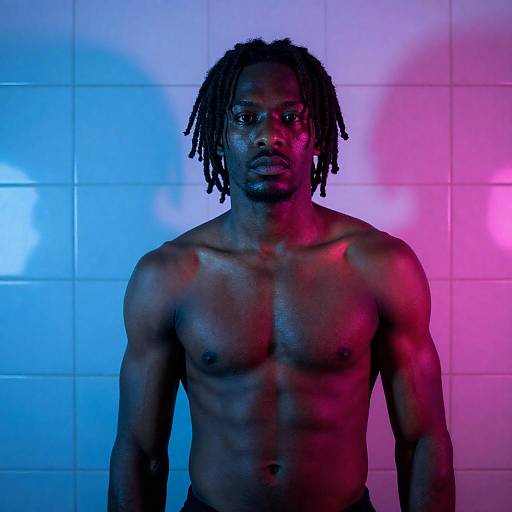 Neon-Lit Muscular Man with Dreadlocks