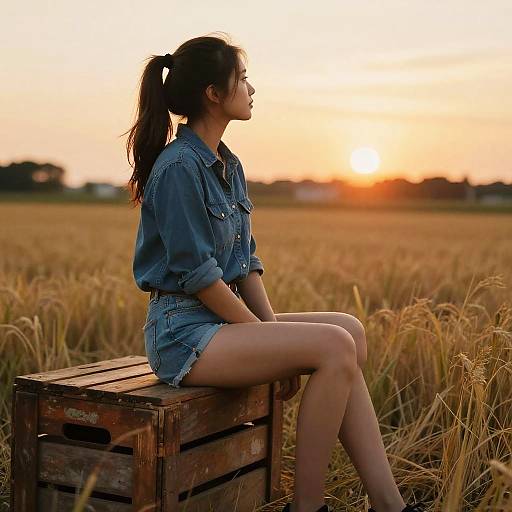 Young Woman in Denim at Sunset