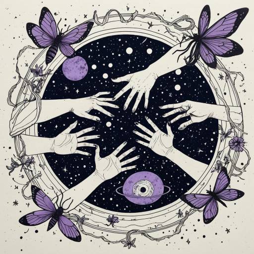 Surreal Cosmic Hands and Purple Butterflies
