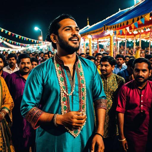 Man in Traditional Kurta at Night Festival