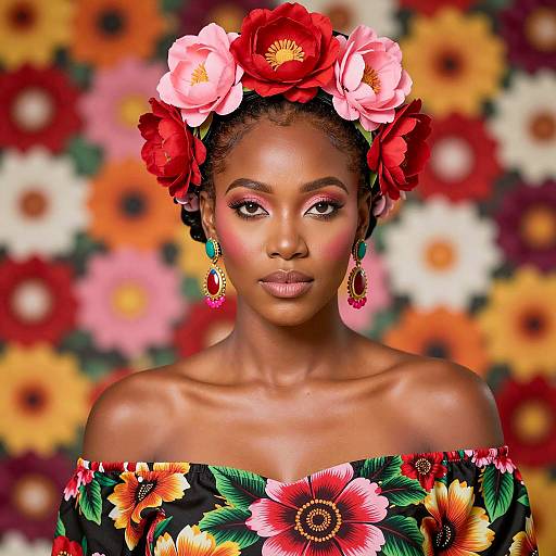 Elegant Woman with Floral Headdress and Vibrant Dress