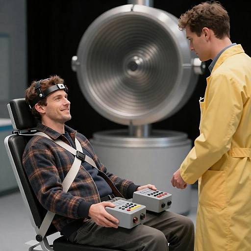 Man in Plaid Jacket in Scientific Experiment