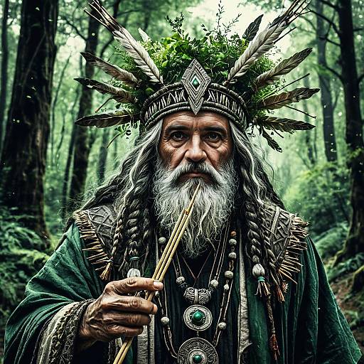 Ancient Druid in Verdant Woodland