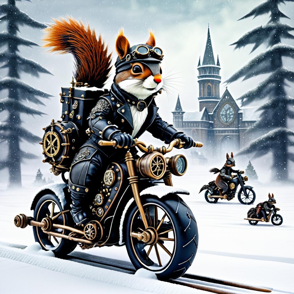 Steampunk Squirrel on Gothic Motorbike