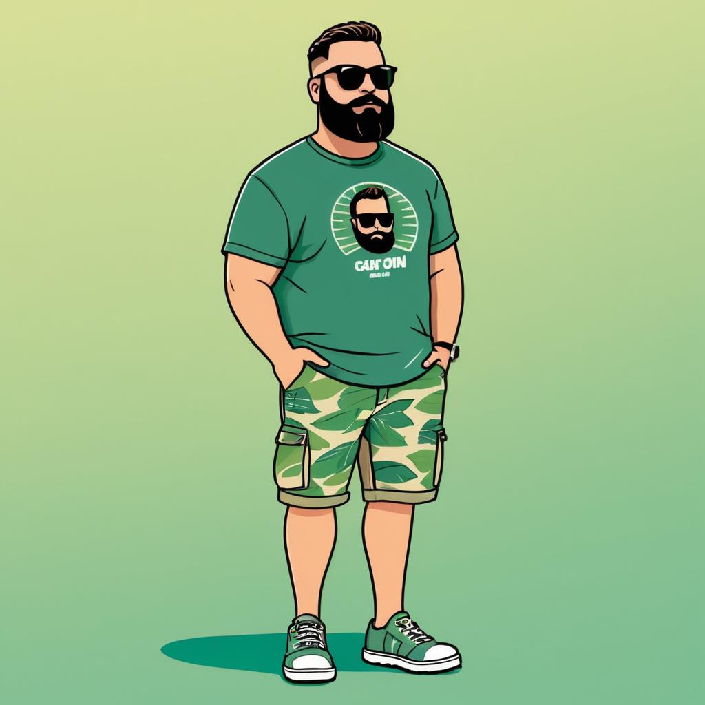 Full-Body Cartoon of Bearded Man