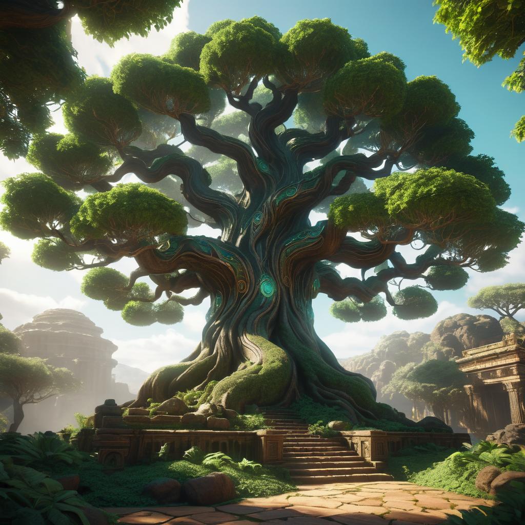 Majestic Ancient Tree with Jewel Accents