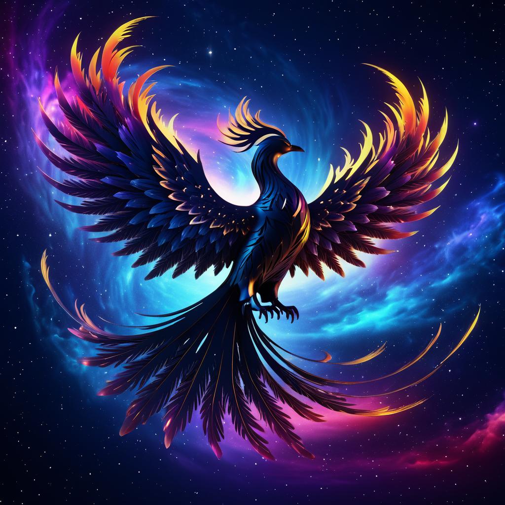 Vibrant Phoenix Silhouette in Cosmic Void