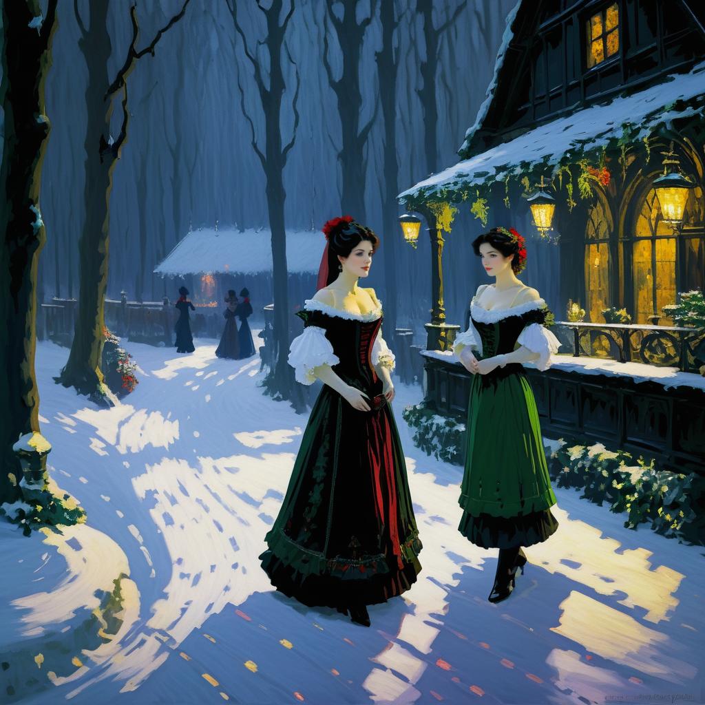 Vampires in Snowy Forest Tavern Scene