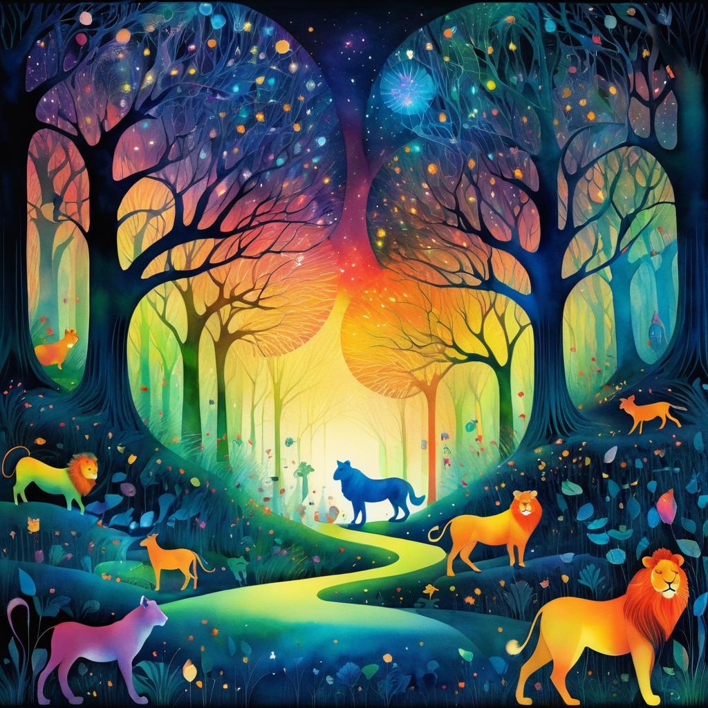 Magical Night Forest with Enchanting Creatures