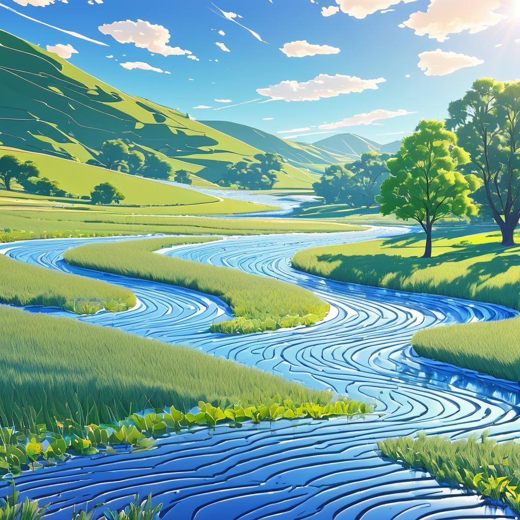 Cartoonish Rippling Creek Valley Scene