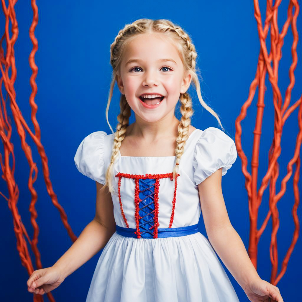 Playful Child in Vibrant Blue Studio