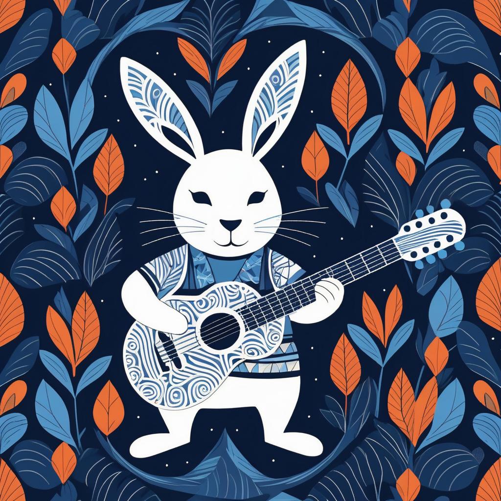 Rabbit Playing Guitar in Gond Style