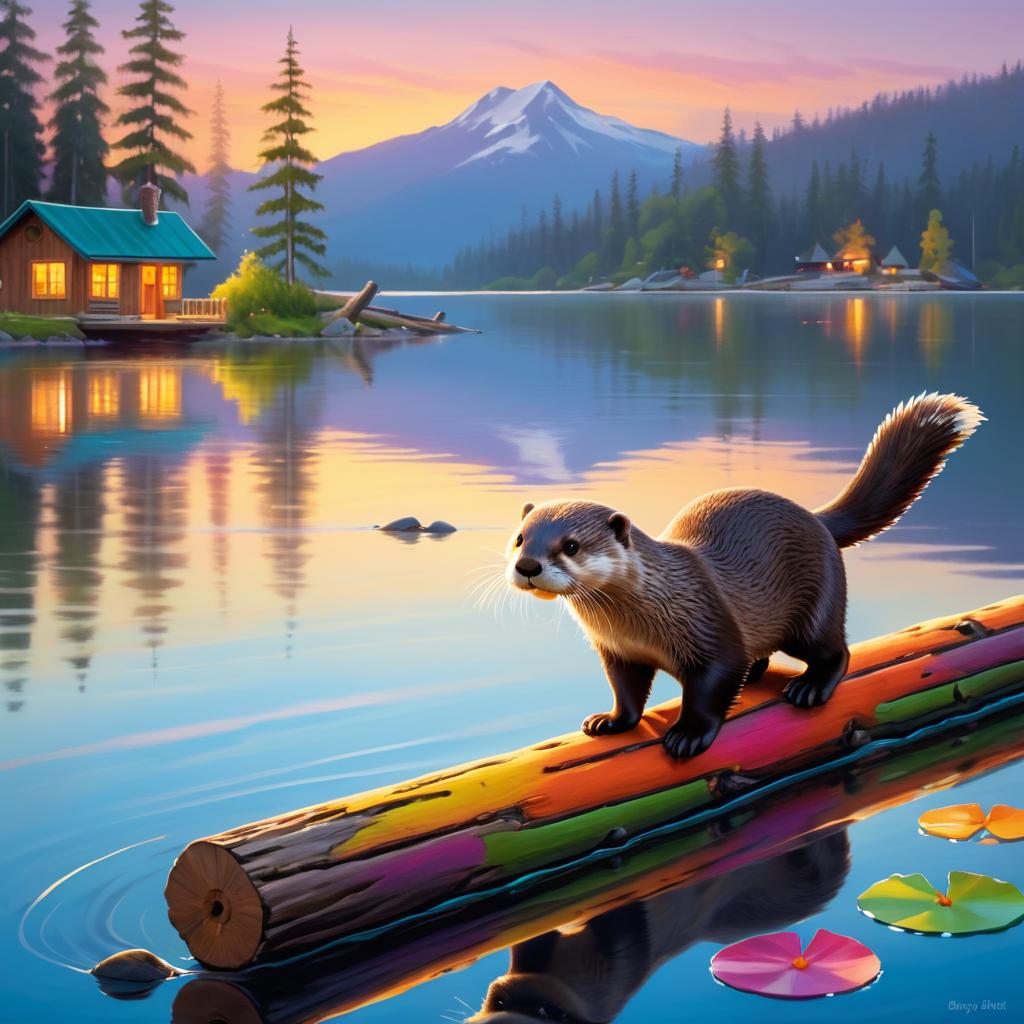 Playful Otter in Twilight Lakeside Scene