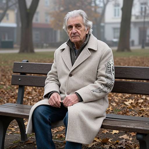 Elderly Man in Autumn Urban Park