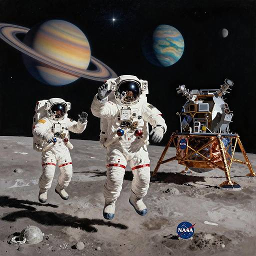 Astronauts Floating Near the Moon