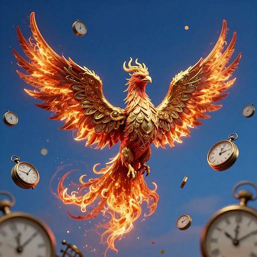 Surreal Phoenix Rising From Timepiece