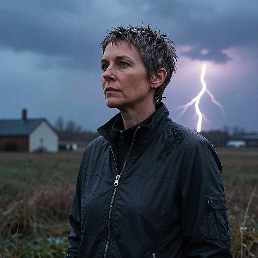 Pensive Woman with Pixie Cut in Sleet
