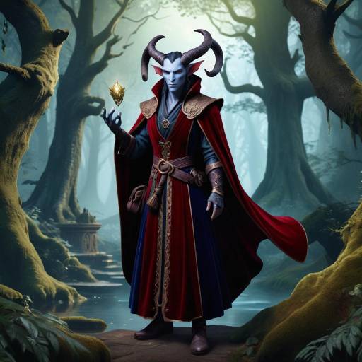 Photorealistic Tiefling Bard in Enchanted Forest