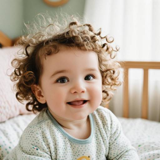 Happy Baby with Curly Hair in Nursery