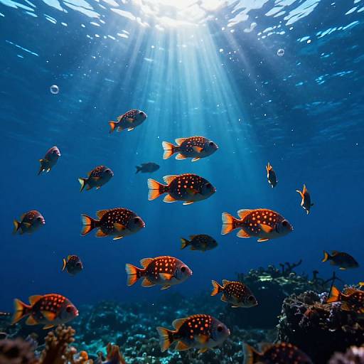 Sunlit Underwater School of Fish