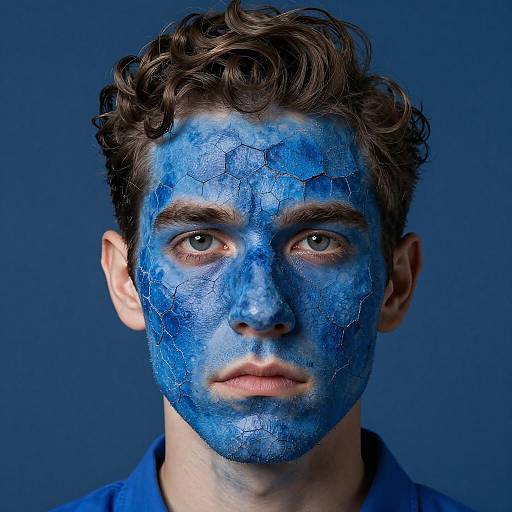 Young Man with Blue Cracked Face Paint