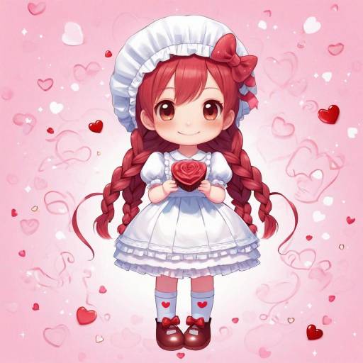Chibi Girl with Flowers and Chocolate