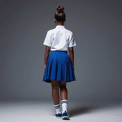 Dark-skinned Woman in Dance Uniform from Behind
