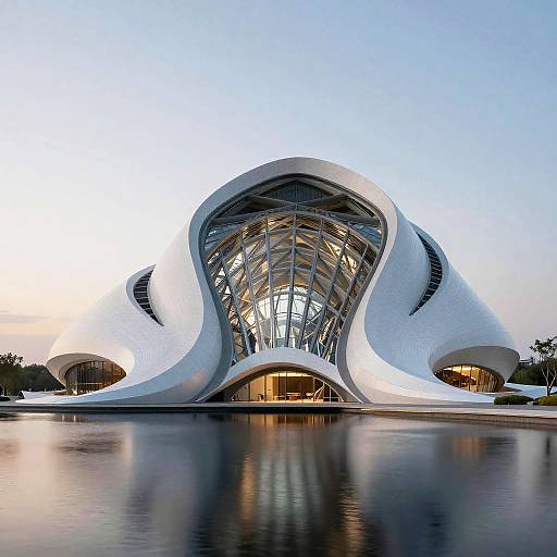 Futuristic White Foam Building on Lake