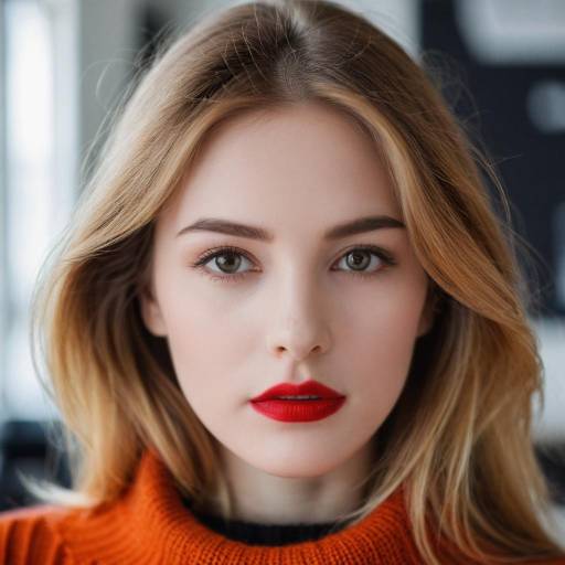 Portrait of Woman with Red Lips in Orange Sweater