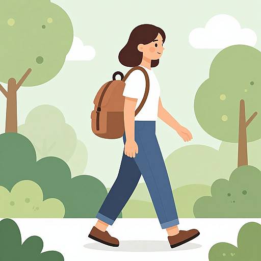 Young Woman Walking Alone Illustration