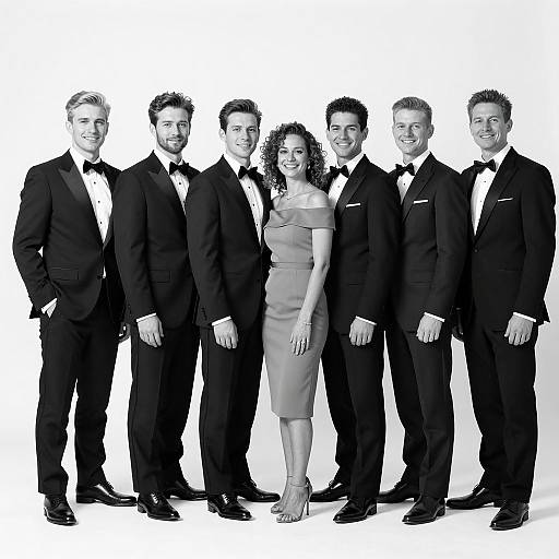 Formal Lineup: Six Elegantly Attired Individuals