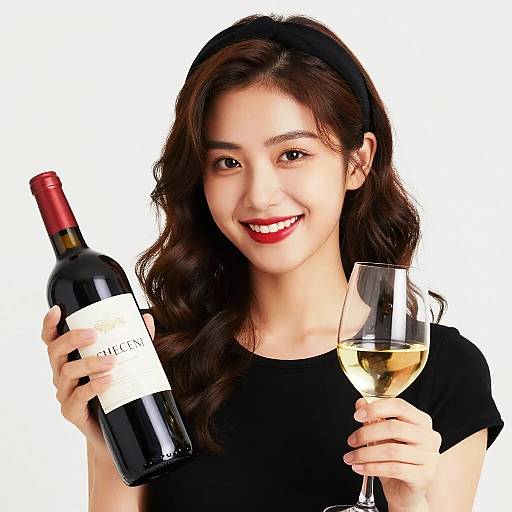 Smiling Woman with Wine Bottles